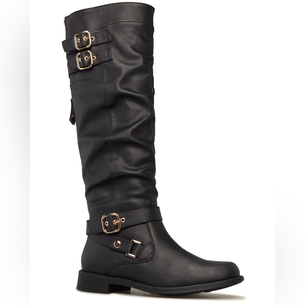Delila Buckled Flat Boot - Black - size 7 - brand new in box